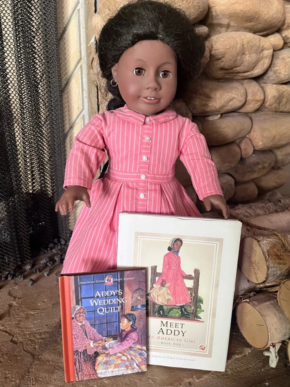 American Girl Addy Doll in Pink Striped Dress